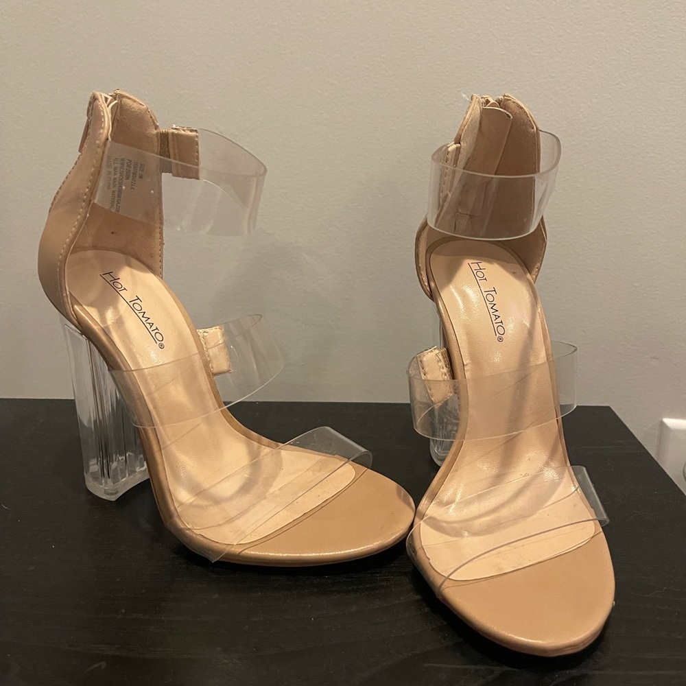 Nude clear heels